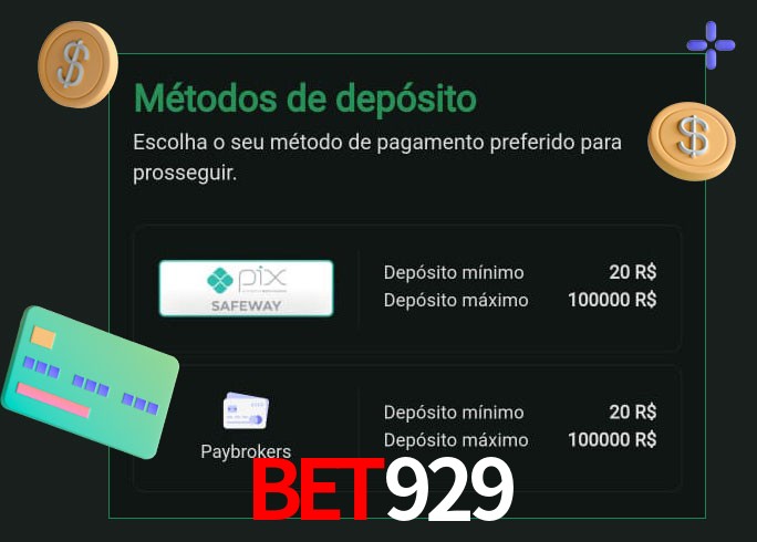 O cassino Bet929 oferece uma grande variedade de métodos de pagamento